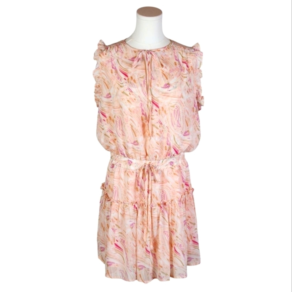 Pinch Pink Abstract Ruffle Tiered Dress Size M Boho Feminine Spring Summer